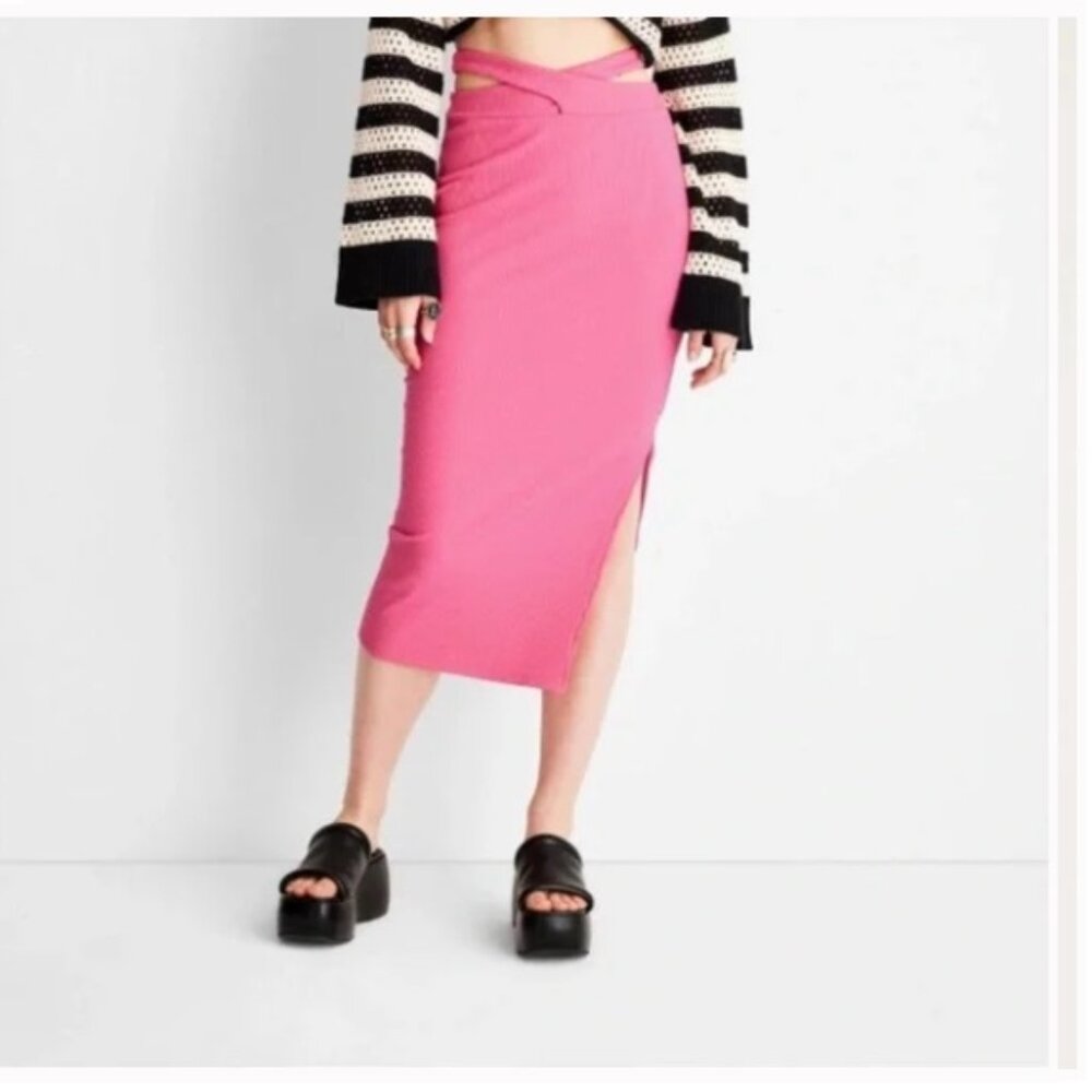 NWT Cross Waist Rib-Knit MIDI Skirt - Future Collective with Alani Noelle
